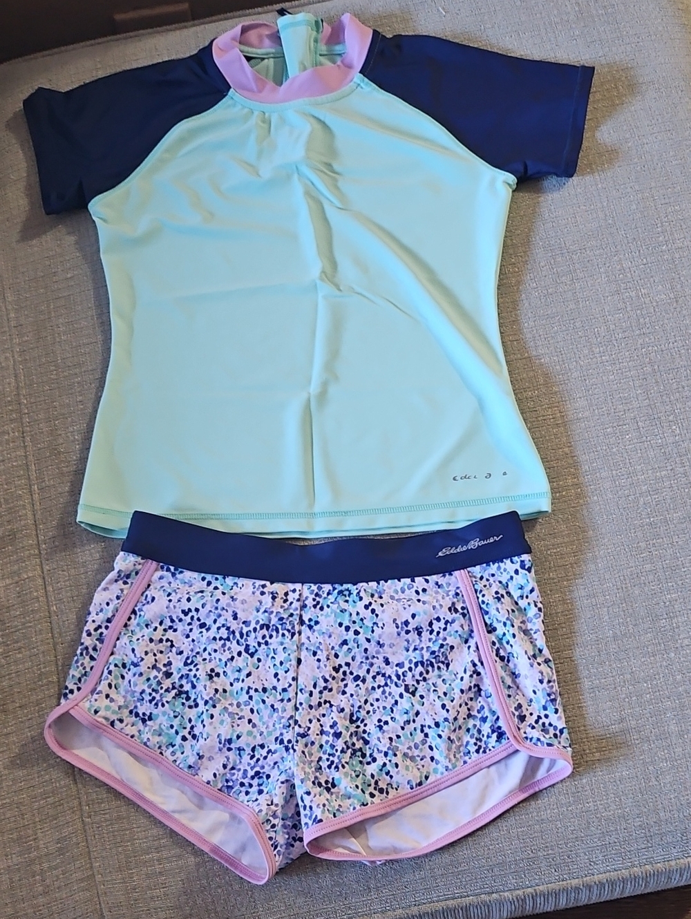Eddie Bauer Mint, Navy & Pink Girls Rash Guard Swim Set